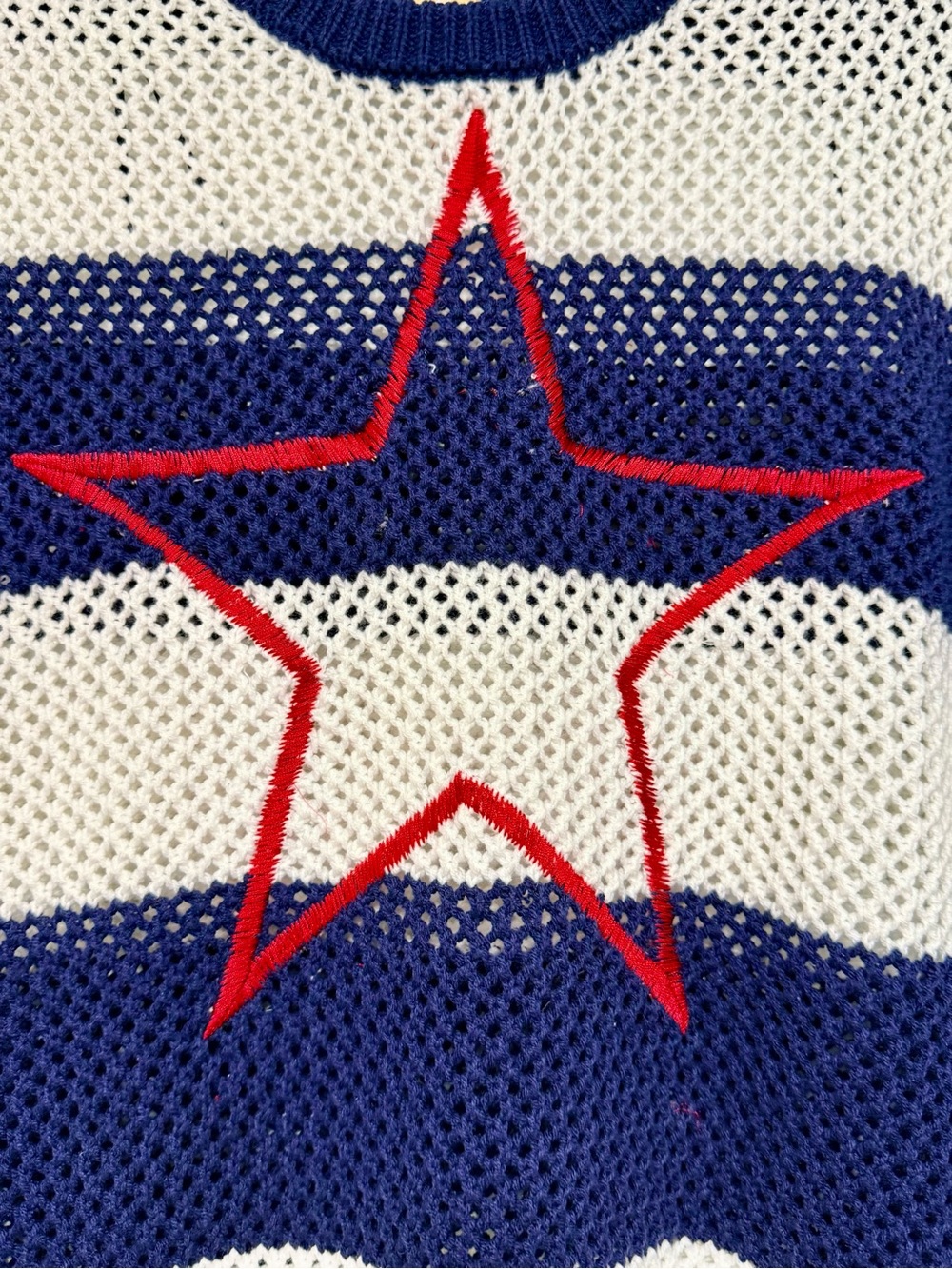 Striped Navy & White Star-Front Open Knit Sweater - Picture 3 of 5